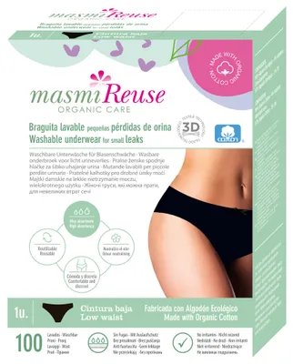 Zdjęcie produktu dla Majtki na nietrzymanie moczu damskie niski stan rozmiar XL 100% bawełna organiczna MASMI