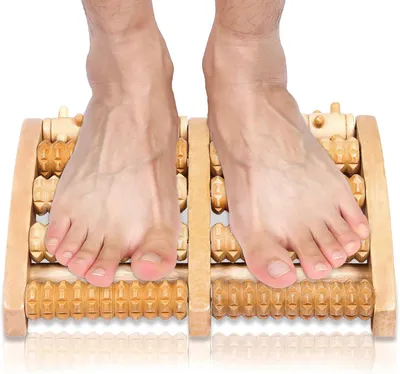 Produktbild von Holz Fußmassage Roller, 5 Rollen, Naturholz, für Zuhause und Büro, Stressabbau