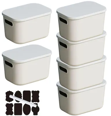 Imagen del producto de Omgoods - Juego de 6 cajas de almacenamiento de plástico blanco apilables con tapa