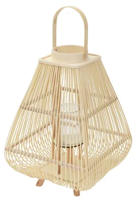 Produktbild von ECD Germany Bambus Laterne Windlicht H 63,5cm Holzfarbe Gartenlaterne mit Henkel & Glaseinsatz Boho Bambuslaterne Kerzenhalter Deko Laterne ohne LED