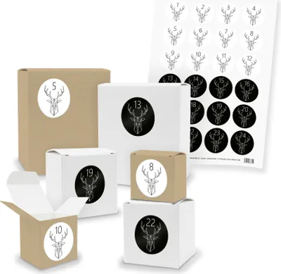 Produktbild von Adventskalender zum Füllen 24x Quader Würfel gemischt + Sticker (V03 Z48)