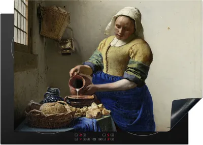 Produktbild von KitchenYeah© Herdabdeckplatte Das Milchmädchen - Johannes Vermeer , 75x52cm, Küche Deko, Glaskeramikkochfeld Herdabdeckung, Abdeckplatte fùr Kochfeld