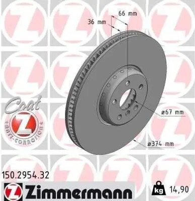 Produktbild von ZIMMERMANN Bremsscheibe Vorne Links für BMW 5 Touring (G31) 374mm 150.2954.32