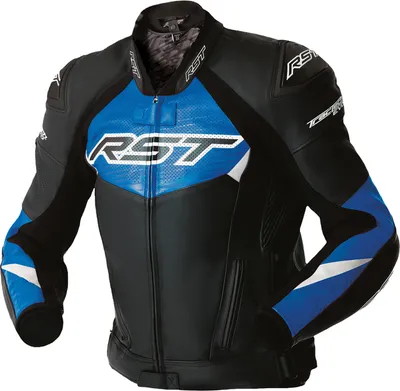 Image de Veste de moto en cuir RST Tractech Evo, avec protection D3O, noire/bleue, taille 56