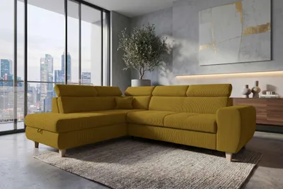Produktbild von 99rooms Luigi Ecksofa Cordstoff POSO Gold Links mit Schlaffunktion