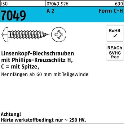 Produktbild von Reyher  Blechschrauben ISO 7049 A 2 3,9 x 13 -C-H A 2 (1000 Stück)