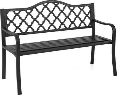 Immagine prodotto di Panchina da giardino - Panchina da parco in metallo - Resistente alle intemperie, 2 posti, schienale, braccioli, per giardino e terrazza - Nero