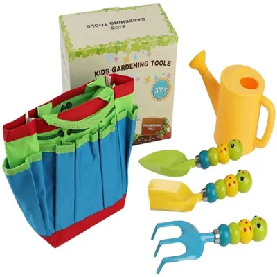 Produktbild von 9-teiliges Kinder-Gartenset: Gartengeräte, Handschuhe, Tasche, Gießkanne, Sprühflasche, Schürze, Schaufel, Spaten, Rechen