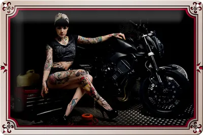 Produktbild von Blechschild Motorrad 30x20cm Biker Girl Pinup Frau Tattoo