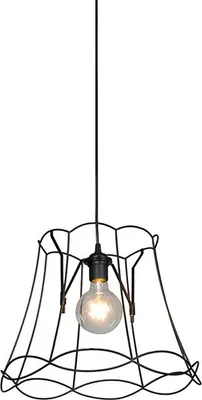 Produktbild von QAZQA - Retro Retro Hängelampe I Pendellampe I Pendelleuchte schwarz 40 cm - Granny Retro Frame I Wohnzimmer I Schlafzimmer - Stahl Rund - LED geeignet E27