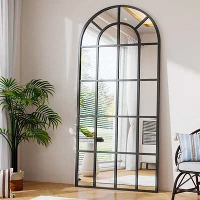 Produktbild von Koonmi 64x175 cm Fensterscheibe Ganzkörperspiegel - Dekorative Vollkörper mit Metallrahmen hängend Schrägung für den Eingang, Wohnzimmer, Schwarz