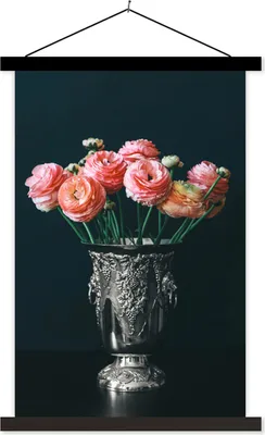 Produktbild von MuchoWow® Textilposter Rosen - Vase - Stilleben 120x180 cm mit schwarzem Rahmen - Fotos