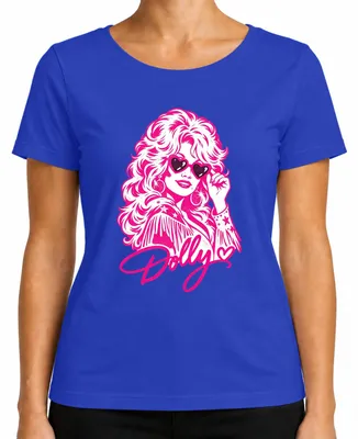 Obrázok produktu pre Dámske tričko s motívom Dolly Parton, country speváčky, v retro štýle, s motívom kovbojky, v ružovej farbe, modrej farbe, veľkosť XL