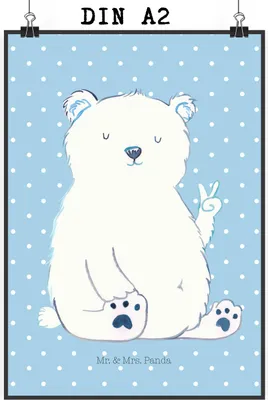 Produktbild von Mr. & Mrs. Panda Bild Eisbär Faul DIN A2 - Blau Pastell - Geschenk, Entspannen, Teddy, wanddeko, Arbeit, Bär, Wandbild, kunstdruck poster, drucke, Homeoffice, Relaxen