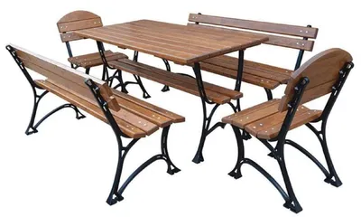 Immagine prodotto di Casa Padrino Set di mobili da giardino in stile liberty marrone/nero - 1 tavolo e 2 panche e 2 sedie - Mobili da giardino e gastronomia in legno massiccio