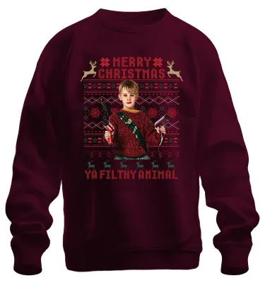 Obrázok produktu pre Veselé Vianoce Ya Filthy Animal Weihnachten Kevin Kult Humor Uni mikina, bordová, M