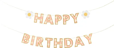 Produktbild von Happy Birthday Girlande 14x200cm Gänseblümchen Banner Rosa / Gold