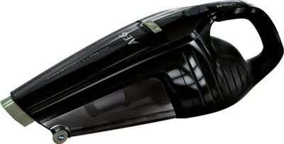 A black handheld vacuum cleaner is shown against a white background.