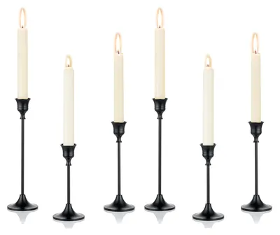 Kerzenhalter-Set Metall Schwarz 6 Stück, 3 Höhen für Taper Kerzen