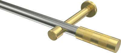 Produktbild von Interdeco Gardinenstange / Vorhangstange Edelstahl-Optik / Messing-Optik, Typ Prestige Mavell (Zylinder Bicolor) ohne Ringe, 20 mm Ø 1-läufig, 320 cm