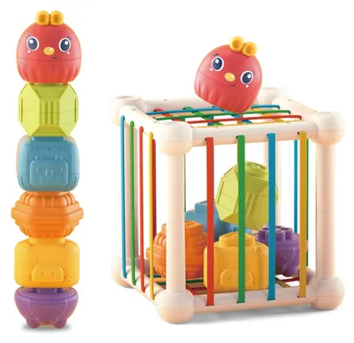 Produktbild von Woopie Baby Flexibler sensorischer Würfelsortierer für Kinder, Tiere + Rassel, 7 Stück.