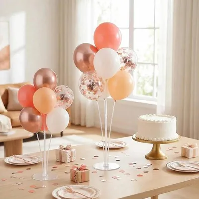 Set aus 6 transparenten Ballonständern mit Ballonstäben und Haltern für Tischdekorationen, ideal für Geburtstagsfeiern und