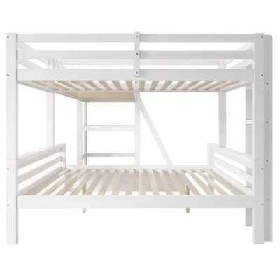 Produktbild von Flieks Etagenbett 90x200cm / 140x200cm für 3 Kinder, Hochbett mit Schreibtisch & 2 Schubladen, Kinderbett mit Tafel & Leiter, Stockbett Weiß