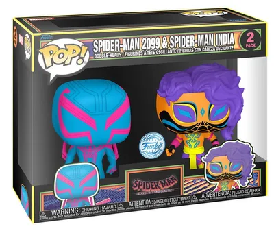 Produktbild von Funko Pop! Spider-Man: Across the Spider-Verse – Spider-Man 2099 & Spider-Man India (Blacklight-Exklusivausgabe)