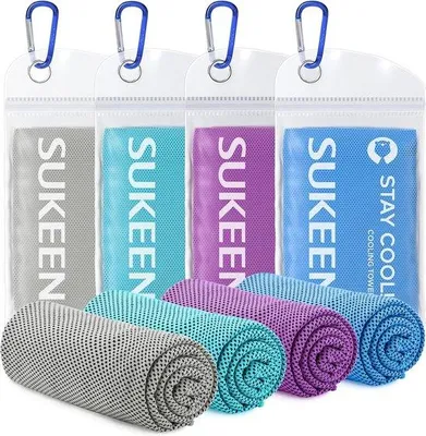 Produktbild von Famanu Kühlhandtuch 4er Set - Mikrofaser Fitnesshandtuch (100 x 30 cm) - Schnelltrocknend und Atmungsaktiv