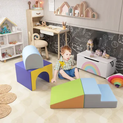 Zdjęcie produktu dla HOMCOM 4-częściowe piankowe klocki konstrukcyjne dla dzieci, miękkie klocki konstrukcyjne do wspinaczki, miękkie piankowe klocki konstrukcyjne, gigantyczne klocki konstrukcyjne, zabawka konstrukcyjna, duże klocki konstrukcyjne, zestaw klocków konstrukcyjnych dla niemowląt i małych dzieci, niebieski
