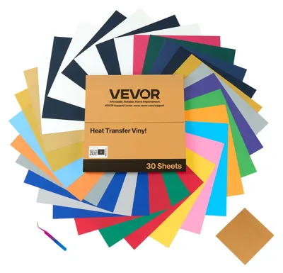 Produktbild von VEVOR Wärmeübertragungsfolie, 50er Pack, 304,8 x 304,8 mm, Verschiedene Farben HTV Bügelfolie Bundle, Einfach zu Schneiden und Entgittern, mit Zubehör, Kompatibel mit Schneidemaschinen, für Verschiedene Materialien, T-Shirts, Glänzend Mehrfarbig (30 Stück), 304,8x304,8 mm-b