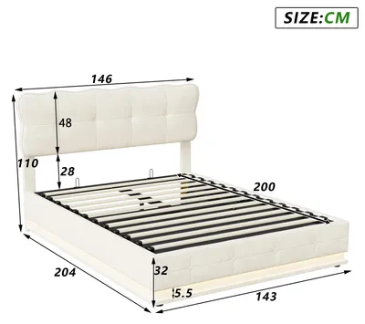 Obrázek produktu pro Postel Bett – Čalouněná dvoulůžková postel – 140 x 200 cm – Postel s hydraulickým úložným prostorem – Čalounění z veluru – Čelo postele – Rošt – Béžová barva
