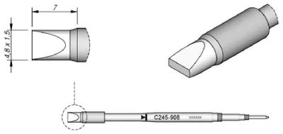 Produktbild von JBC Lötspitze Serie C245 Meißelform, C245908/4,8 x 1,5 mm, gerade, High Thermal C245908