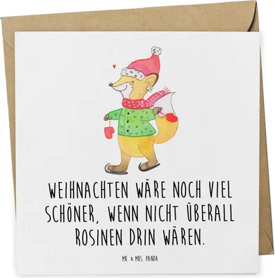 Produktbild von Mr. & Mrs. Panda Klappkarte Fuchs  Schlittschuhe - Weiß - Geschenk, Weihnachten, doppelkarte, Weihnachtsbaum, faltkarte, Weihnachtstage, Glückwunschkarte, Grußkarte
