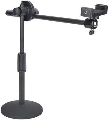 Productafbeelding van Ibenzoa® Smartphonehouder met lamp – verstelbare tafelhouder voor foto- en videoproductie, stabiele armklem, compatibel met smartphones en webcams