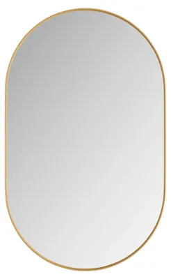 Image de Armoire miroir ovale - Meuble de salle de bain - Fixation murale - Cadre en métal - Étagères réglables - 85 x 51,5 x 12 cm - Or/Noir