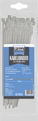 Immagine prodotto di Prima Kabelbinder 4,6x200mm weiß 50 Stück
