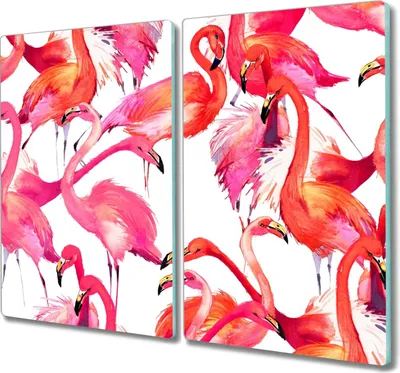 Produktbild von Coloray Herdabdeckplatte 2x30x52 cm Schneidebrett Kochplattenabdeckung Küchenbrett Hackbrett - Flamingos