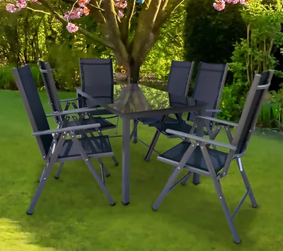 Produktbild von VCM 7 tlg. Gartenmöbel Set | Sitzgruppe Essgruppe | 1x Tisch, 6x Stühle | Tisch Maße ca. H. 76 x B. 189 x T. 90 cm | Stühle 189 SW