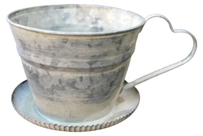 Produktbild von Pflanztasse Metall Zink-Optik Herz-Henkel 20cm