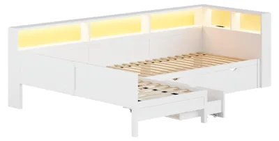 Obrázok produktu pre Postel s rámom v tvare "L" - 200x90 cm - MDF a preglejka - biela - s úložným priestorom