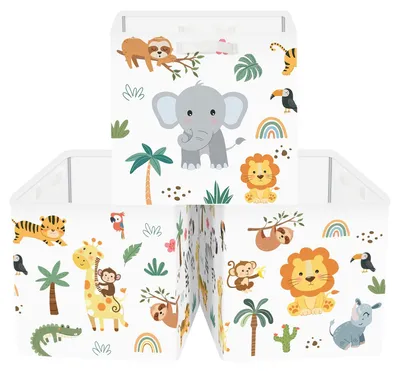 Immagine prodotto di Omgoods - Set di 3 scatole portaoggetti con motivo di animali della giungla