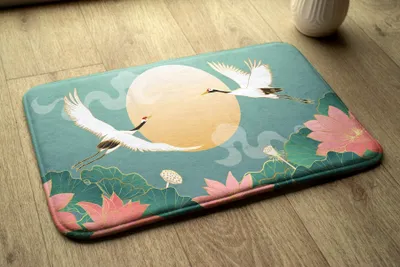 Produktbild von Badteppich Saugfähige - Badezimmer Teppich - Rutschfester Badvorleger Badematte - 75x45 cm - Vogel Blumen