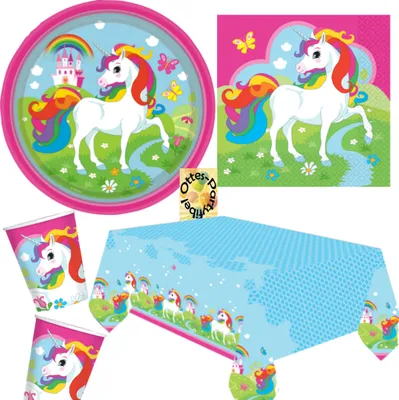 Produktbild von Regenbogen-Party-Set 53tlg. - für 16 Gäste Teller Becher Servietten Tischdecke