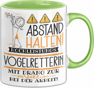 Produktbild von Vogelretterin Tasse Geschenk Lustig Abstand Halten Hochleistungs-Vogelretterin Mit Drang Zur Perfektion Bei Der Arbeit (Grün)
