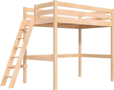 Produktbild von Hochbett holz mit Leiter Sylvia - 120x200 schräge Leiter - Naturlack