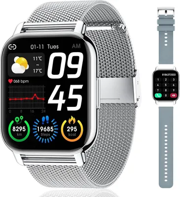 Produktbild von JUNG POPGlory Smartwatch Damen & Herren Fitnessuhr, mit Bluetooth Smartwatch (4,69 cm/1,85 Zoll) mit Telefon Funktion, 100+ Trainingsmodi