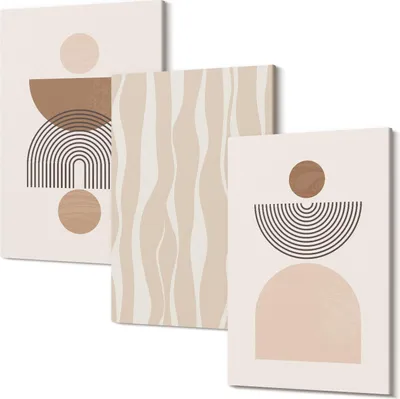 Produktbild von Leinwandbild – Wandbild – Leinwandbilder – Kunstdruck – Polycanvas – Modern – Mehrteilig – 3-Teilig Set – Hochwertig – Geruchslos – Lichtecht – Fertig Aufgespannt – 40x60 Cm Je Teil - Abstrakte Formen in Braun- und Beigetönen