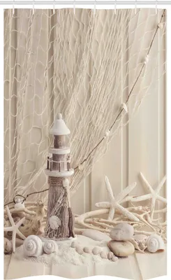 Produktbild von ABAKUHAUS Unterwasser- Schmaler Duschvorhang, Marine Fischernetz, Badezimmer Deko Set aus Stoff mit Haken, 120 x 180 cm, Beige Creme