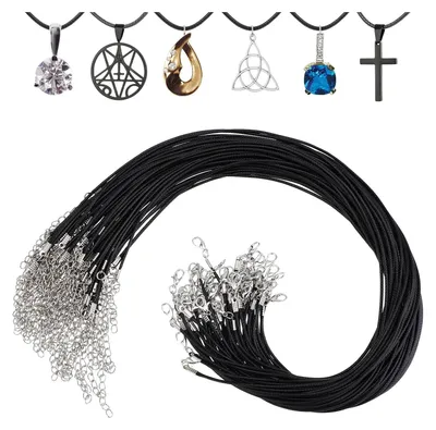 Produktbild von 50 Stück Schwarze Halsketten Kordel, Schnur Dünn Schmuckband Karabinerverschluss wasserdichte Geflochtene Lederhalskette für Damen für die Herstellung von Halsketten, Armbändern